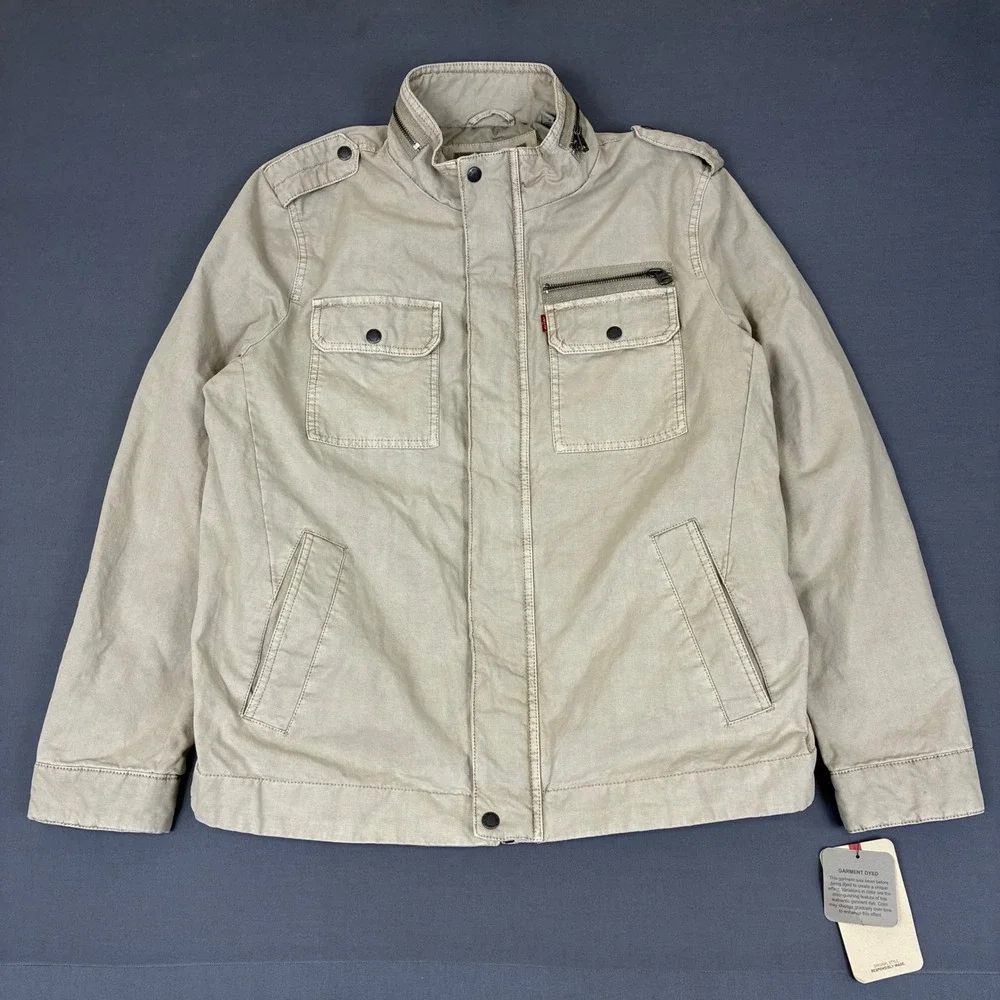 Levi's Menlo Military Cotton Jacket Men's Size Large Tan Zipper Pocket
